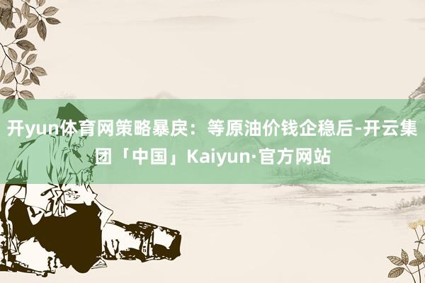 开yun体育网策略暴戾：等原油价钱企稳后-开云集团「中国」Kaiyun·官方网站